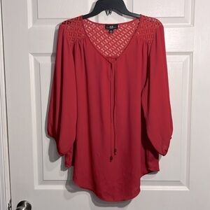 AGB Woman Red blouse with lace back. 3/4 sleeves. Size 2x